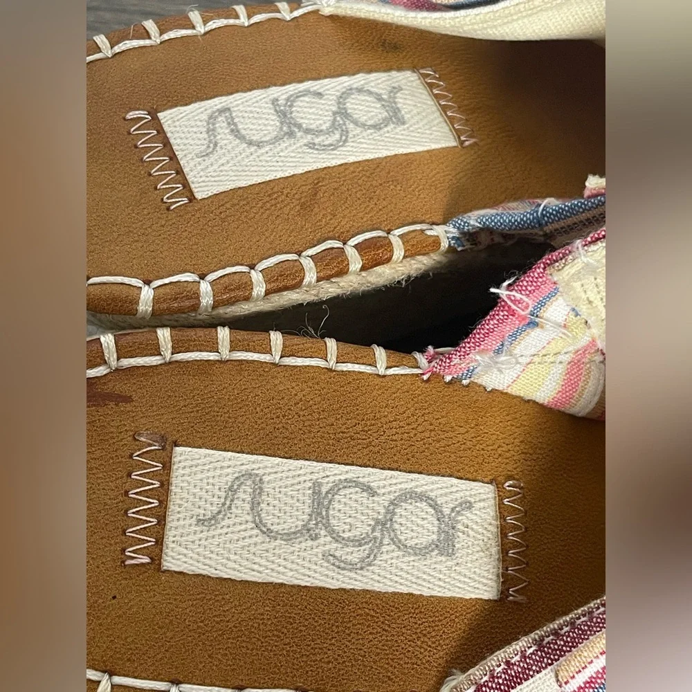Sugar‎ Hundreds Wedge Sandals Fabric Natural Multicolor Beach Stripe Size 8.5